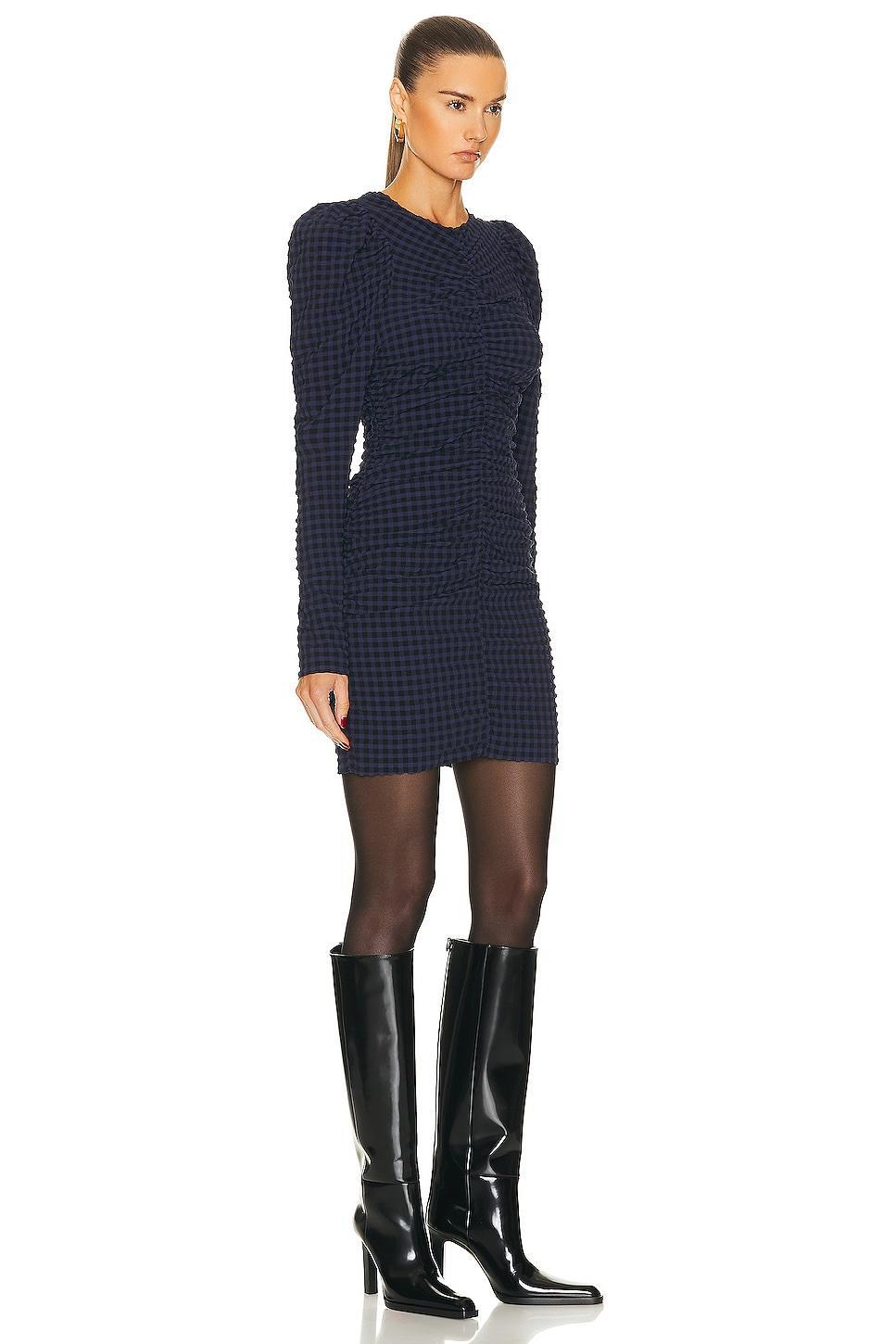 Ganni Stretch Seersucker Mini Dress Navy. (also in 34, 40). Product Image