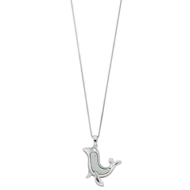 Gemminded Sterling Silver Lab-Created Opal & Diamond Accent Sea Lion Pendant, Womens Product Image