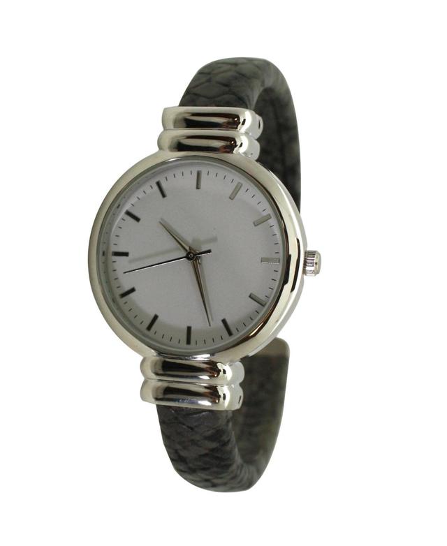 Olivia Pratt Womens Three Hand Quartz Gray Stainless Steel Faux Leather Watch, 32mm Product Image