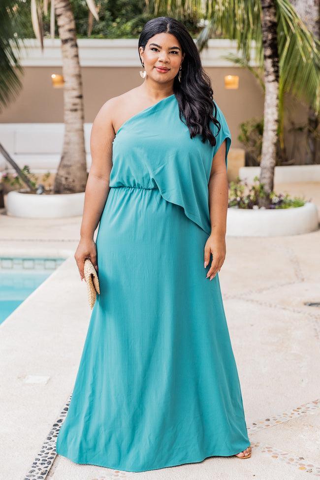 Found My Forever Teal One Shoulder Maxi Dress FINAL SALE Product Image