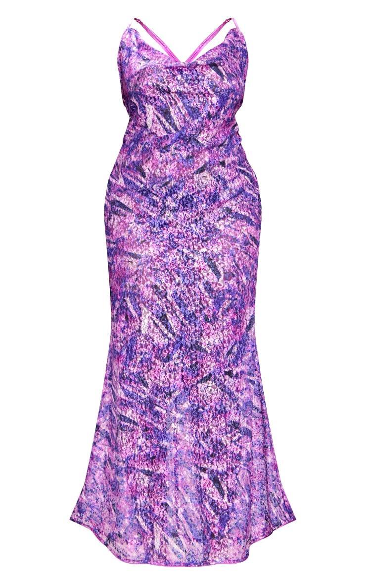 Plus Purple Sequin Floral Cowl Neck Maxi Dress Product Image