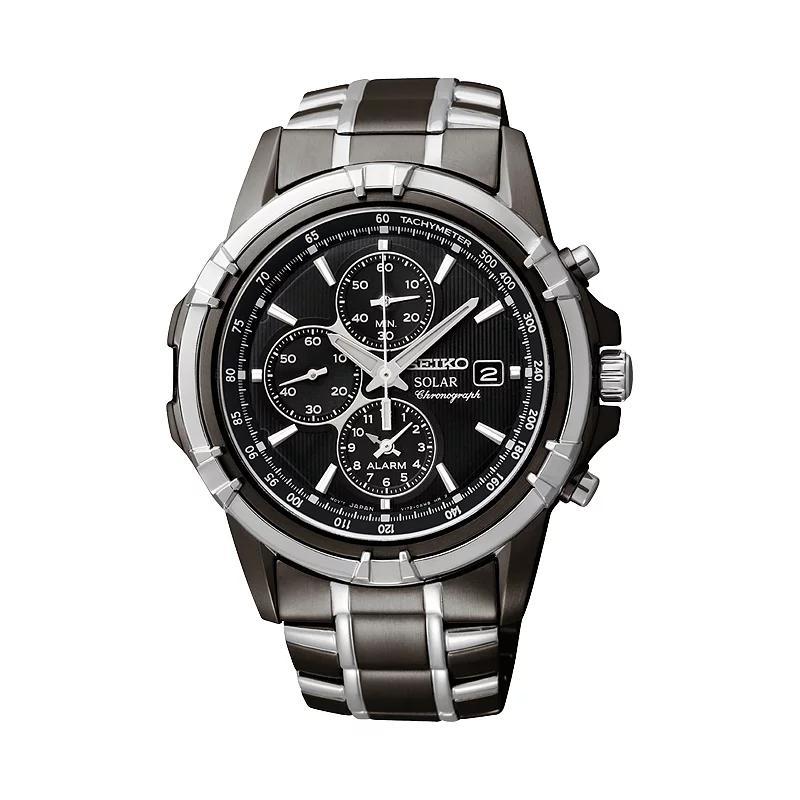 Seiko Mens Two Tone Stainless Steel Solar Chronograph Watch - SSC143 Black Product Image