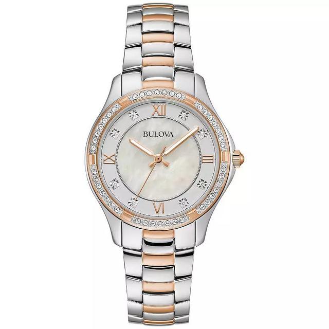 Womens Bulova Two-Tone Stainless Crystal Accent Mother-Of-Pearl Dial Bracelet Watch Gold Silver Product Image