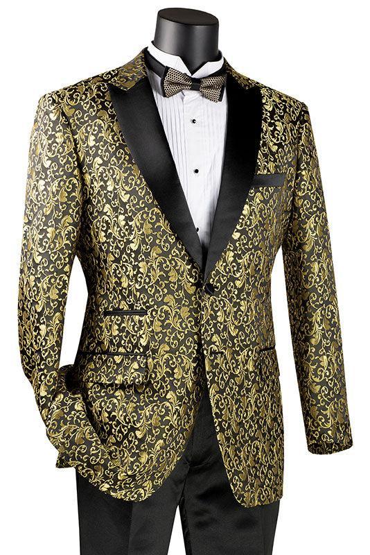 Gold Regular Fit Floral Pattern Jacket Peak Lapel Product Image