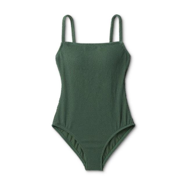 Womens Pucker Textured Square Neck High Coverage One Piece Swimsuit - Kona Sol Dark Green M Product Image