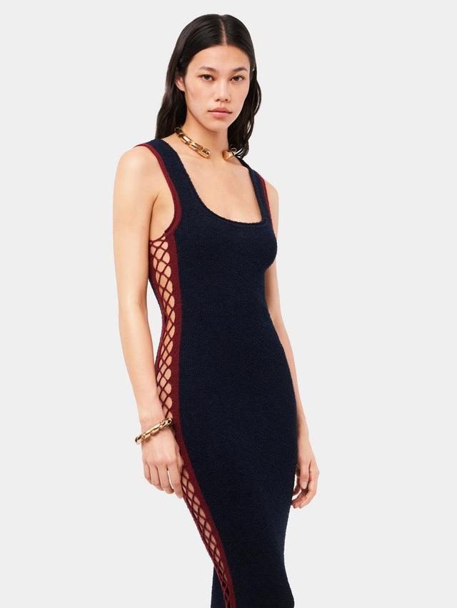 Navy eponge dress with crochet details Product Image