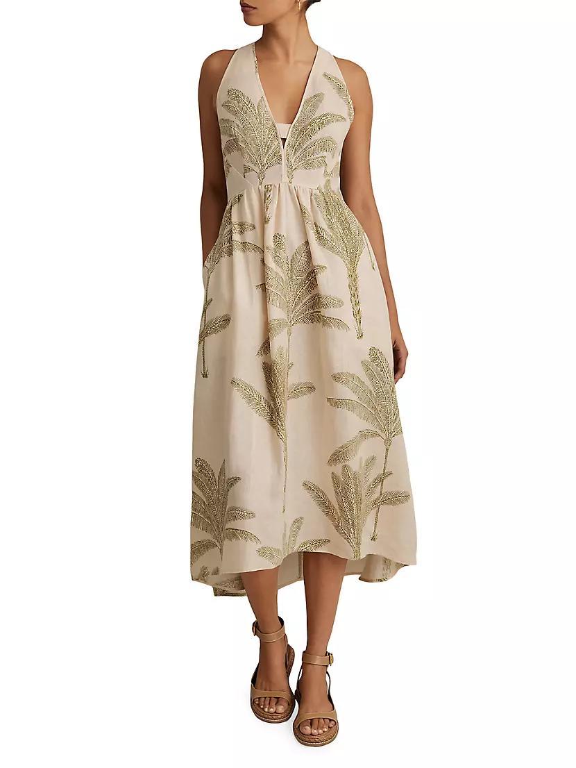 Anna Linen Palm Midi-Dress Product Image