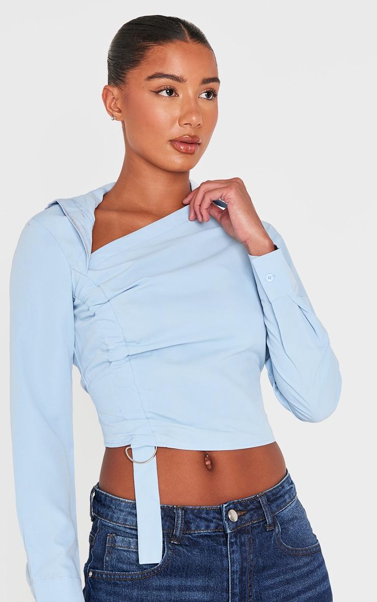 Blue Ruched Buckle Asymmetric Shirt Product Image