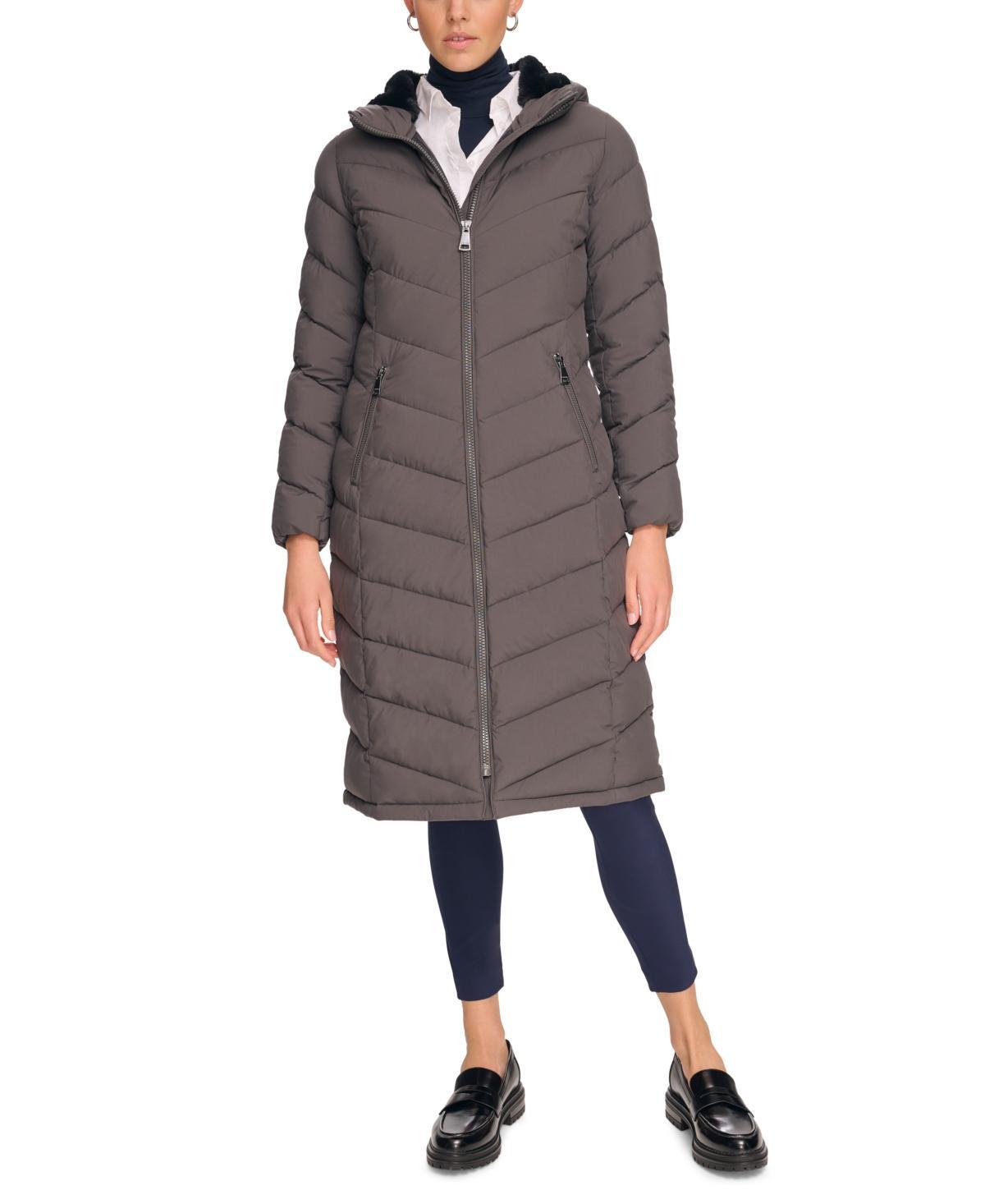 Calvin Klein Womens Stretch Hooded Maxi Puffer Coat Product Image