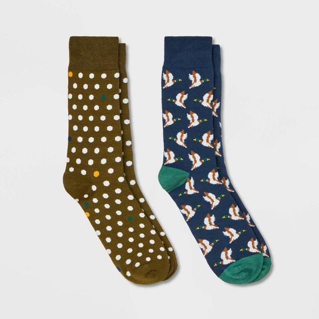 Mens Mallard Novelty Crew Socks 2pk - Goodfellow & Co Navy Blue 7-12 Product Image