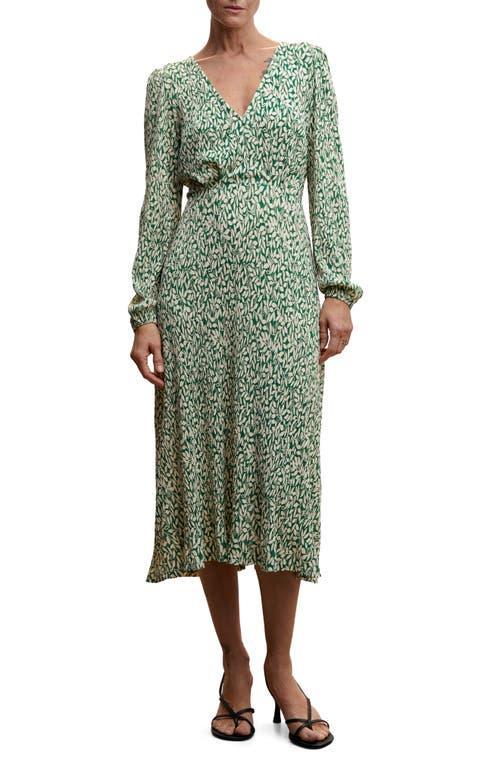 MANGO Floral Crinkle Long Sleeve A-Line Dress Product Image