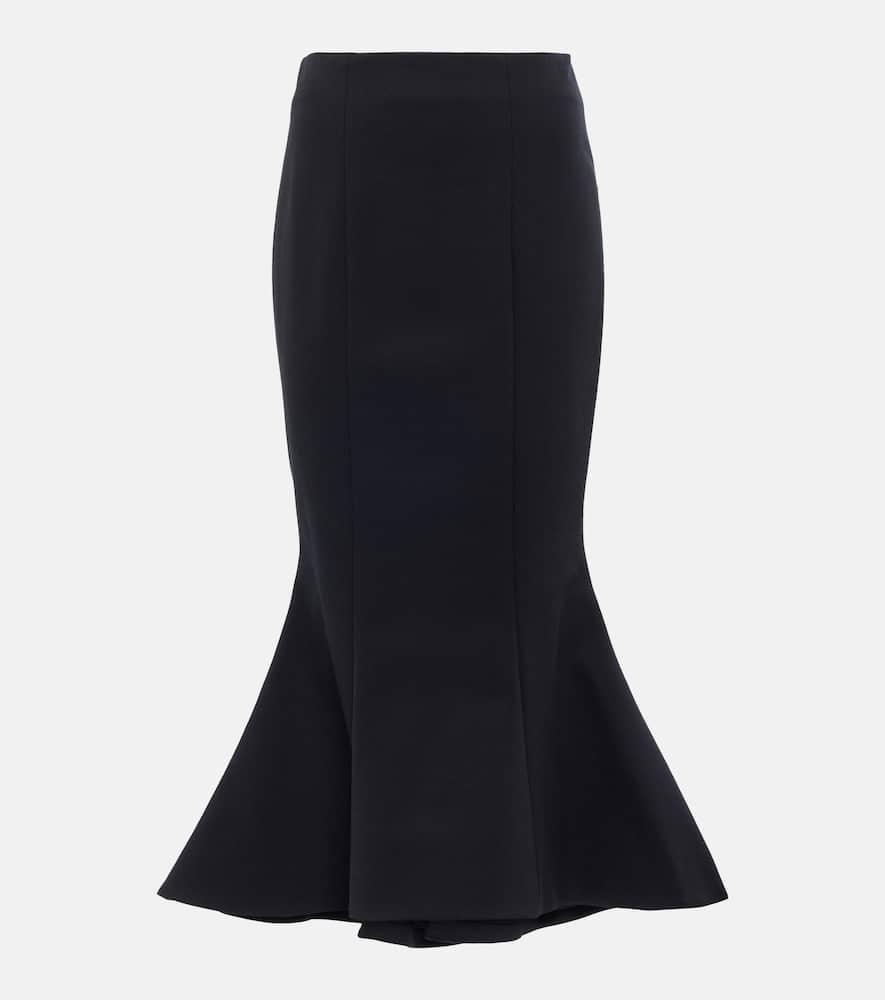 High-rise Flared Cotton-blend Midi Skirt In Black Product Image