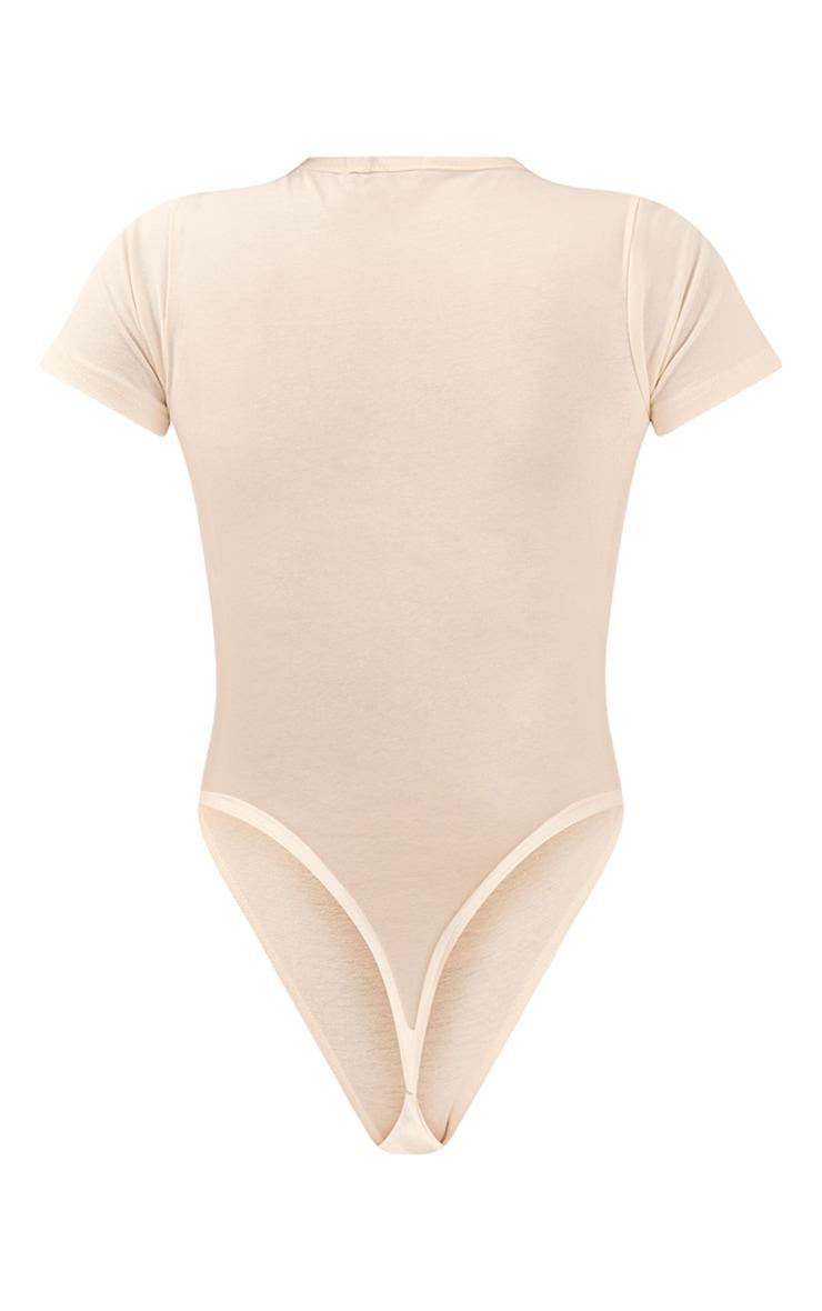 PRETTYLITTLETHING Off White Logo Short Sleeved Bodysuit Product Image