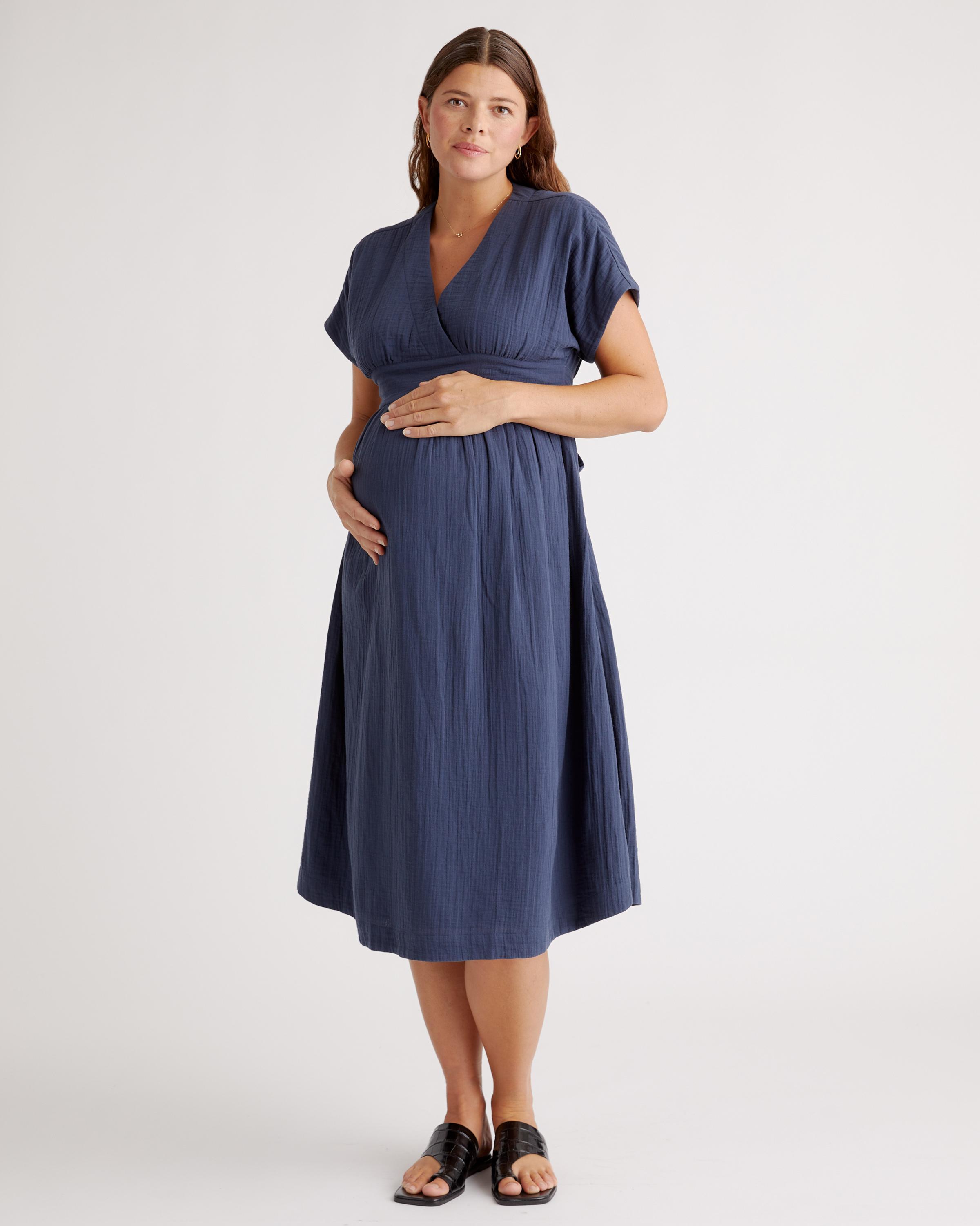 Organic Cotton Gauze Maternity Midi Dress Product Image