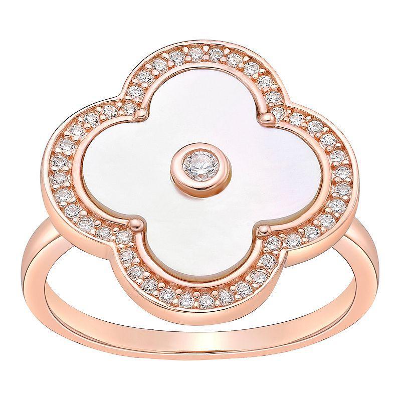 Gemminded 14k Rose Gold Over Silver Mother-Of-Pearl Ring with Cubic Zirconia Accents, Womens Pink Product Image