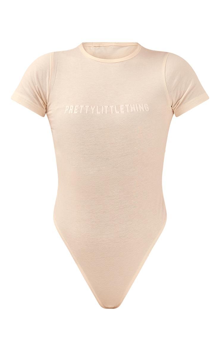 PRETTYLITTLETHING Off White Logo Short Sleeved Bodysuit Product Image