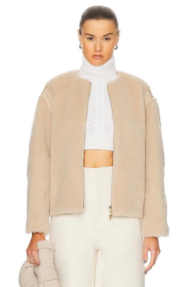 Max Mara Aspetto Pelliccia Fleece Zip Up Jacket Beige. (also in 2). Product Image