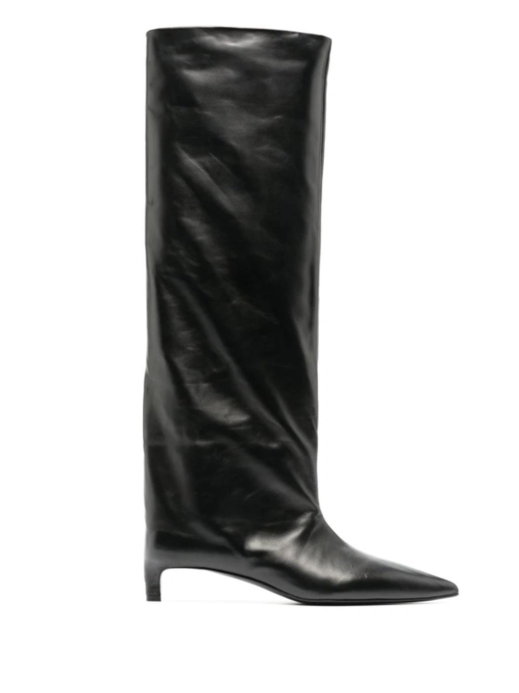 Calfskin Kitten-heel Knee Boots In Black Product Image