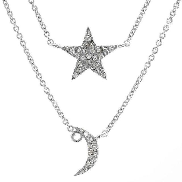 Luxle 14k White Gold Diamond Accent Double Layer Star & Moon Necklace, Womens Product Image