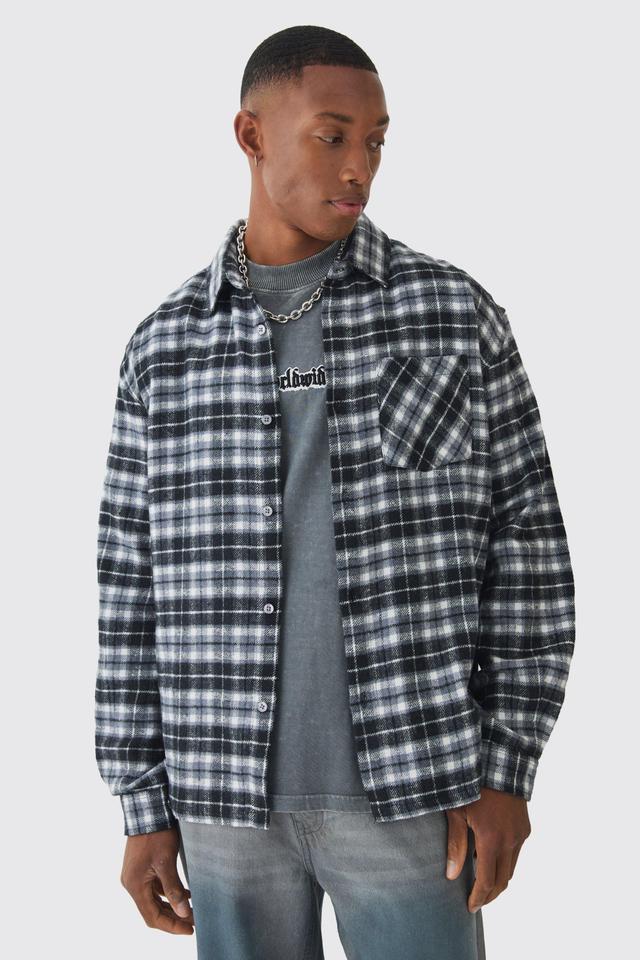 Oversized Long Sleeve Flannel Shirt | boohooMAN USA Product Image