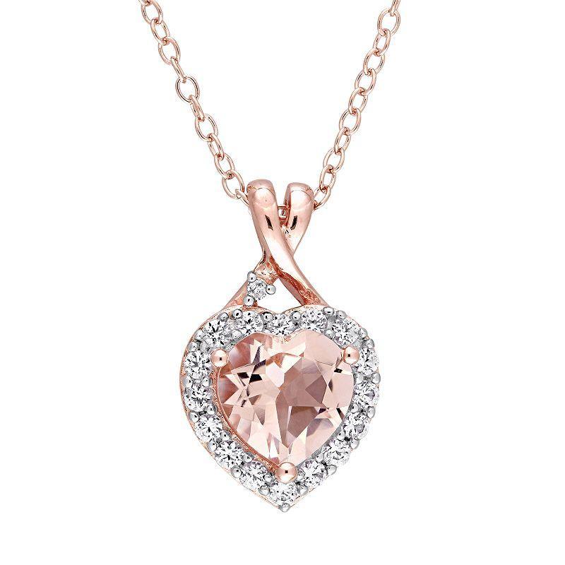 Stella Grace Rose Gold Tone Sterling Silver Morganite & Diamond Accent Heart Pendant Necklace, Womens Pink Tone Product Image