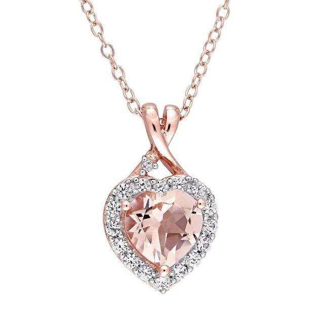 Stella Grace Rose Gold Tone Sterling Silver Morganite & Diamond Accent Heart Pendant Necklace, Womens Pink Product Image