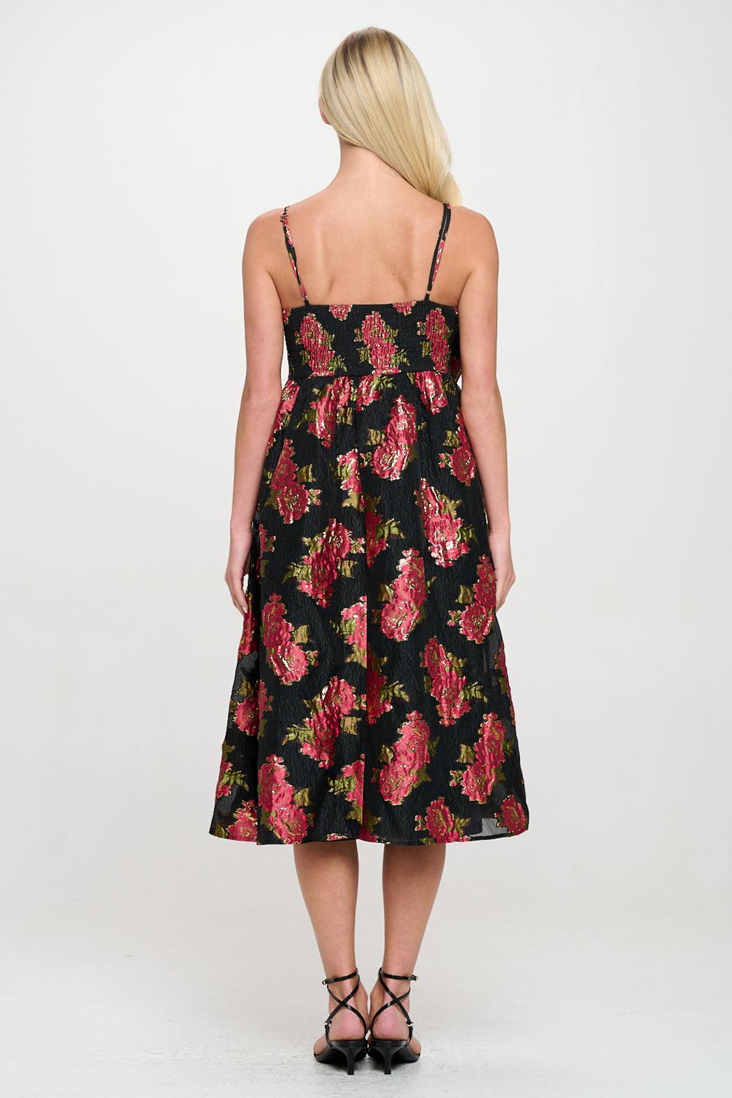 Scarlet Blossom Noir Bow Midi Dress Product Image