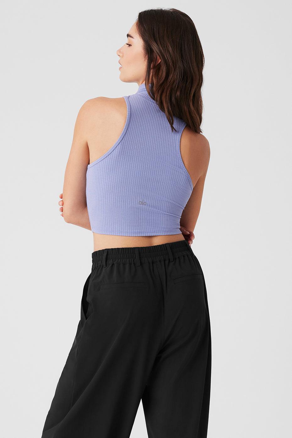 Ribbed Sea Coast Cropped Turtleneck Tank - Lilac Blue Female Product Image