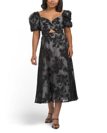 Puff Sleeve Floral Gown With Cut Out for Women | Polyester product image