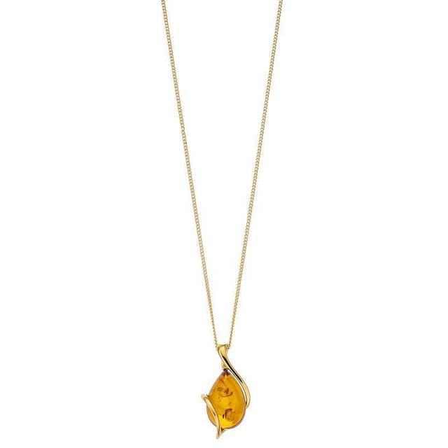 Gold Tone Amber Teardrop Pendant Necklace, Womens Product Image