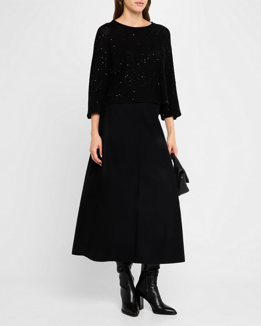 A-Line Boiled Wool Jersey Midi Skirt Product Image