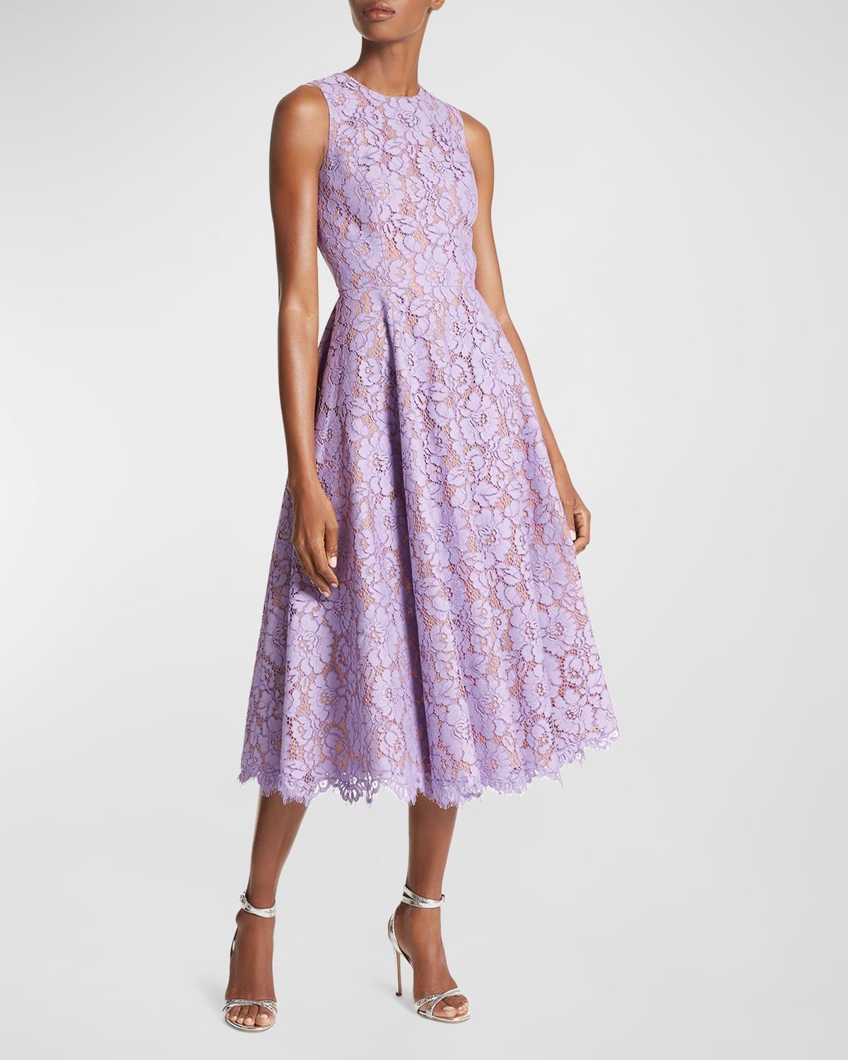 Michael Kors Collection Floral Lace Sleeveless Fit & Flare Midi Dress Product Image