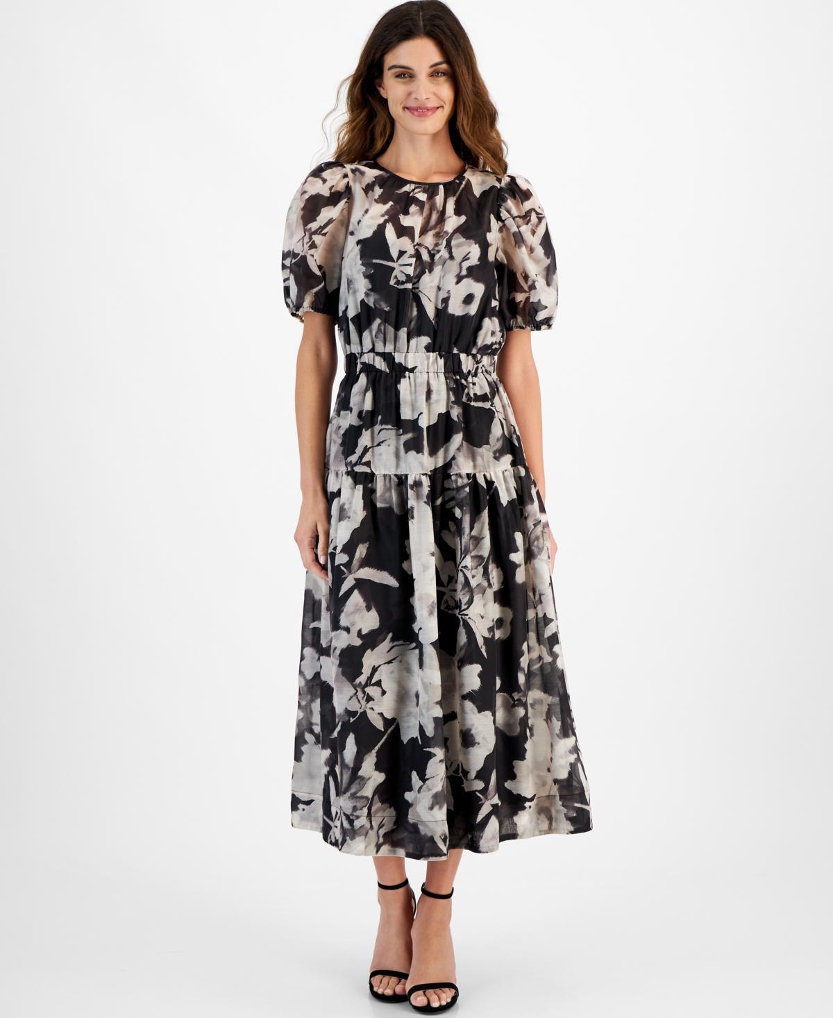 Anne Klein Womens Puff-Sleeve Tiered Dress Product Image