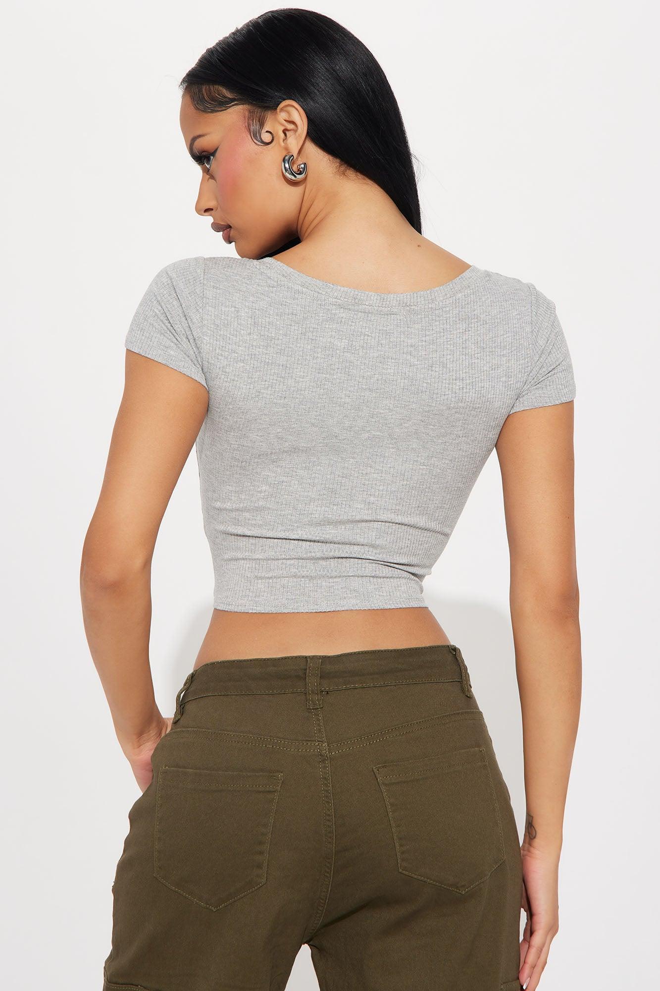 Stacy Square Neck Crop Top - Heathered Grey Product Image