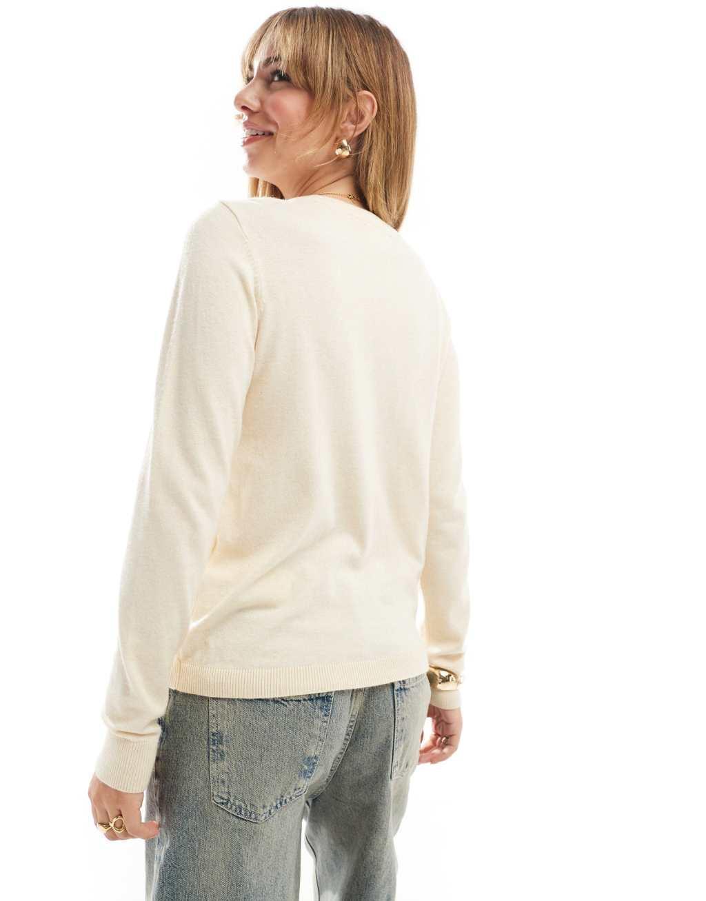 Object crewneck knitted sweater in cream Product Image