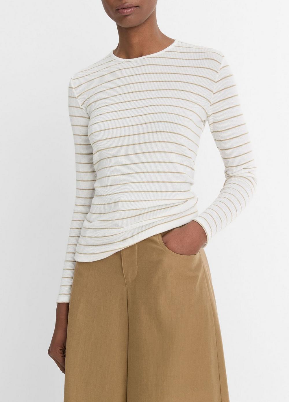 Striped Ribbed Long-Sleeve T-Shirt Product Image