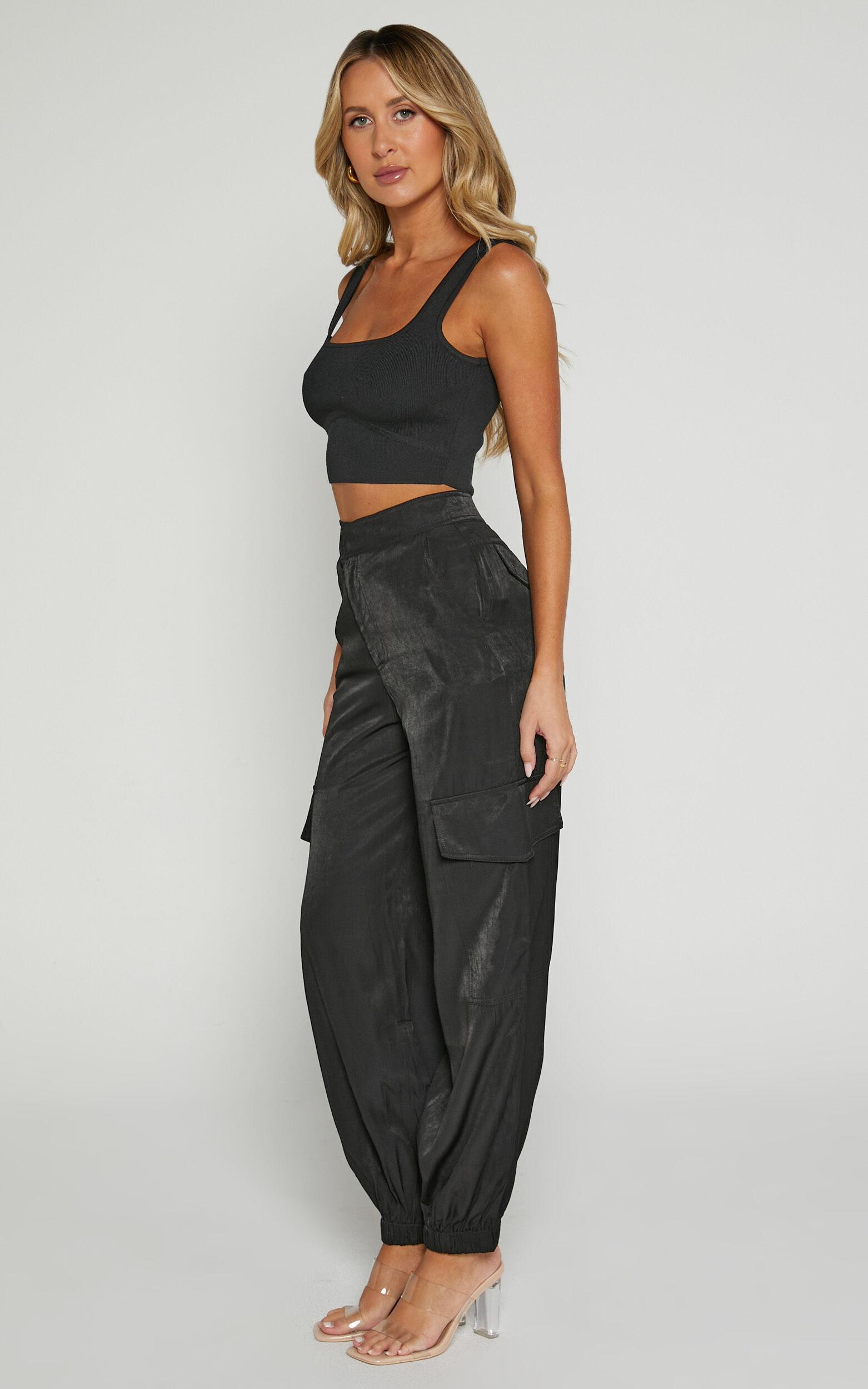 Robbie Pants - Mid Rise Cuffed Ankle Cargo Pants in Black Product Image