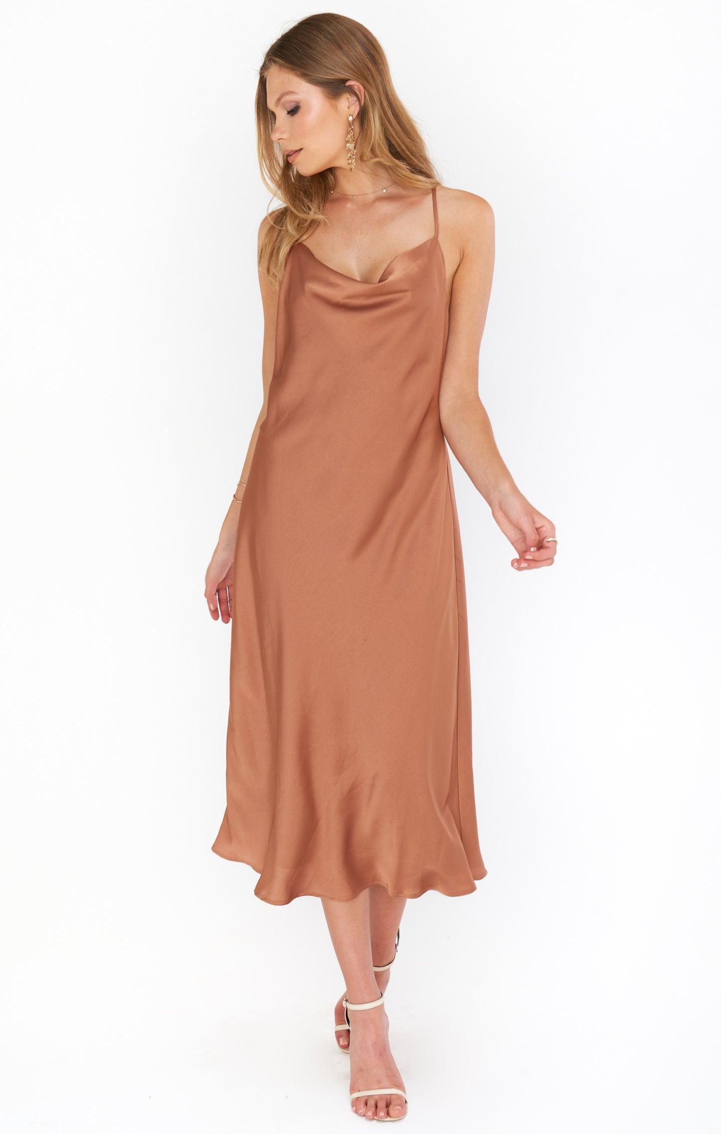 Verona Cowl Dress ~ Copper Luxe Satin Product Image