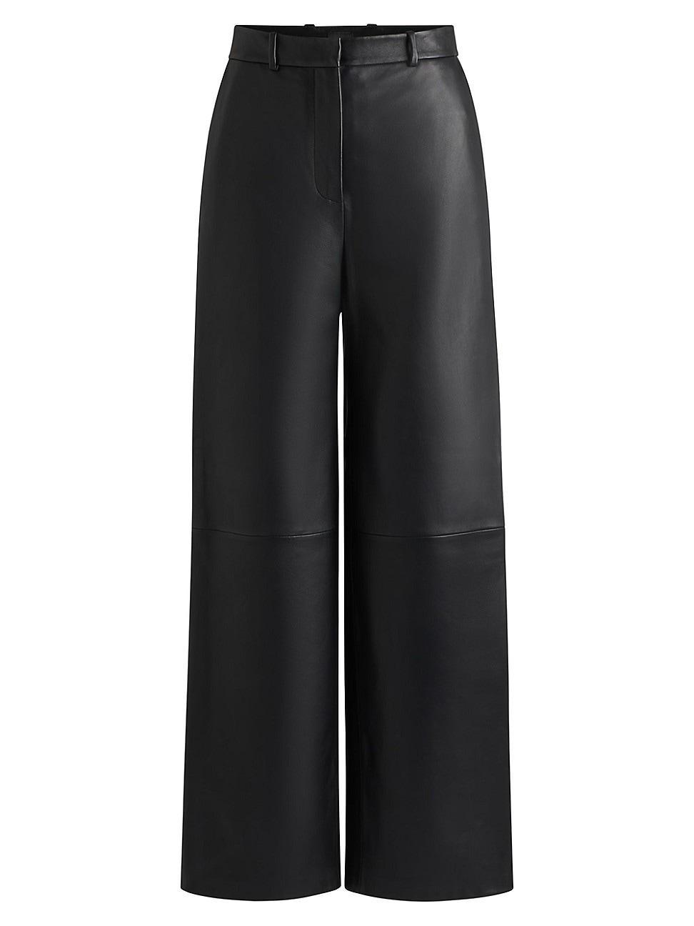 Womens Leather Trousers with Paneled Leg Detail Product Image