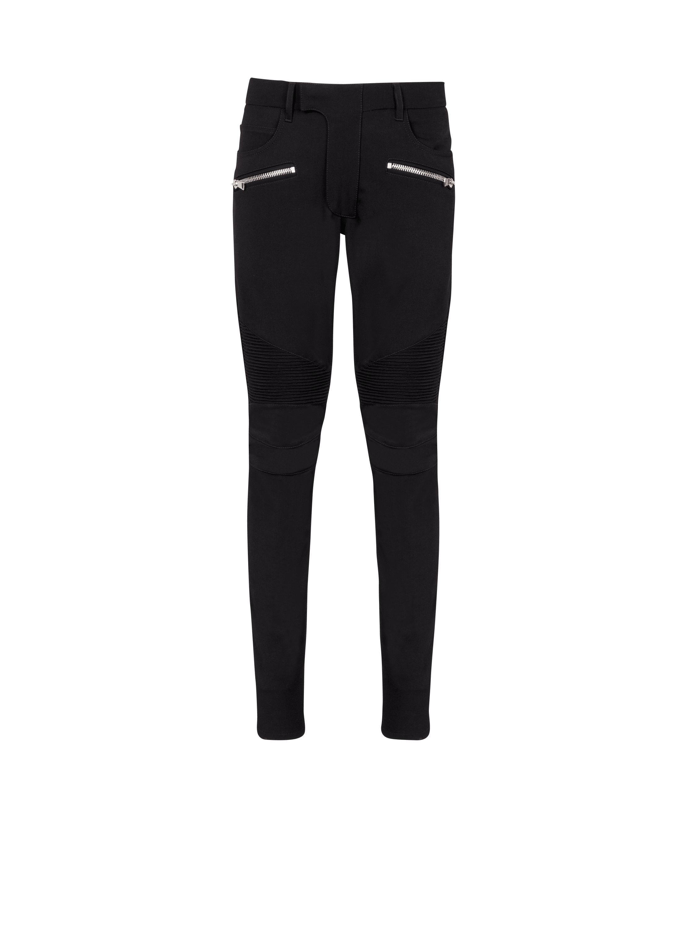 Tailored biker trousers in stretch grain de poudre Product Image