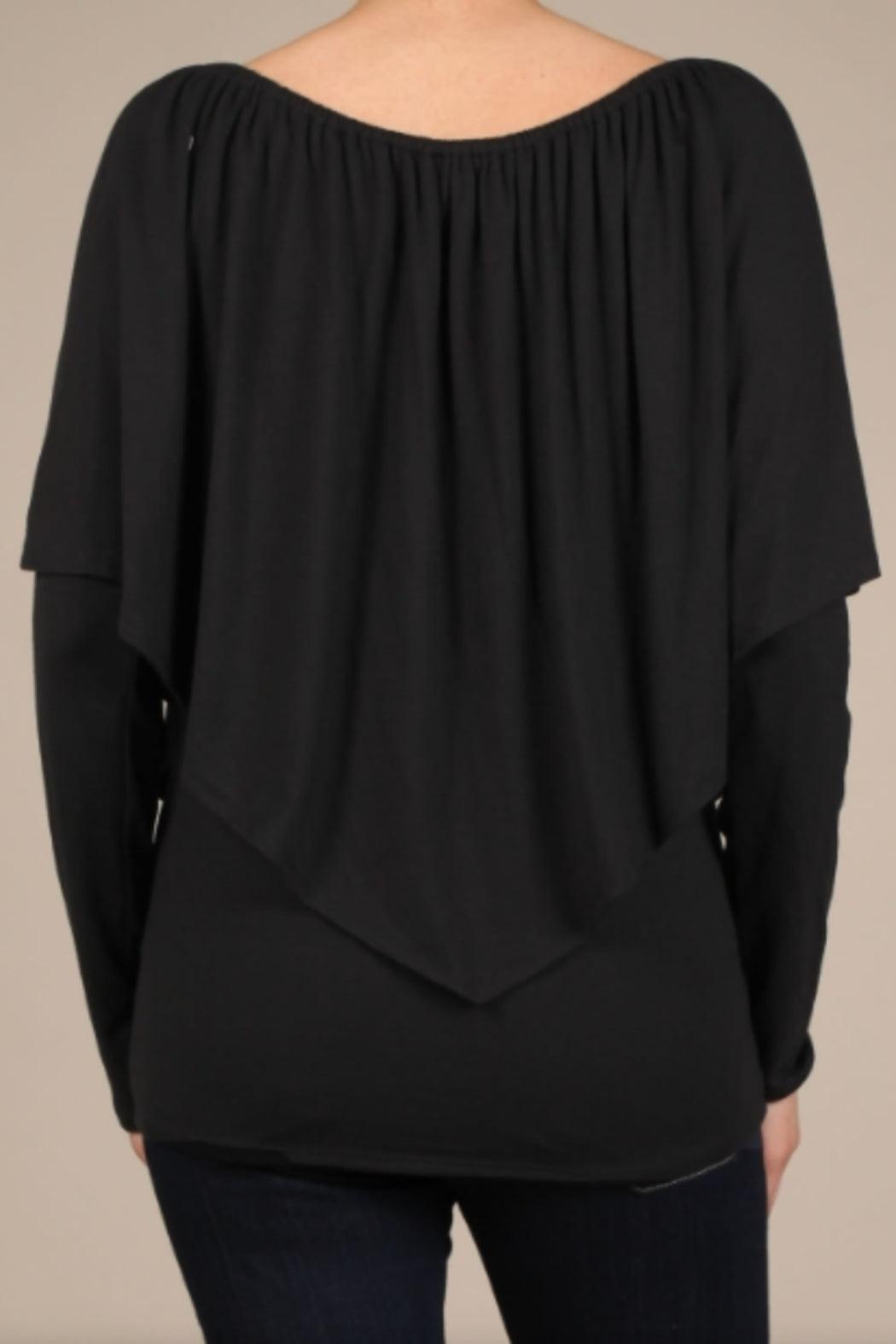 Convertible Neckline Long Sleeve Top - Black Female Product Image