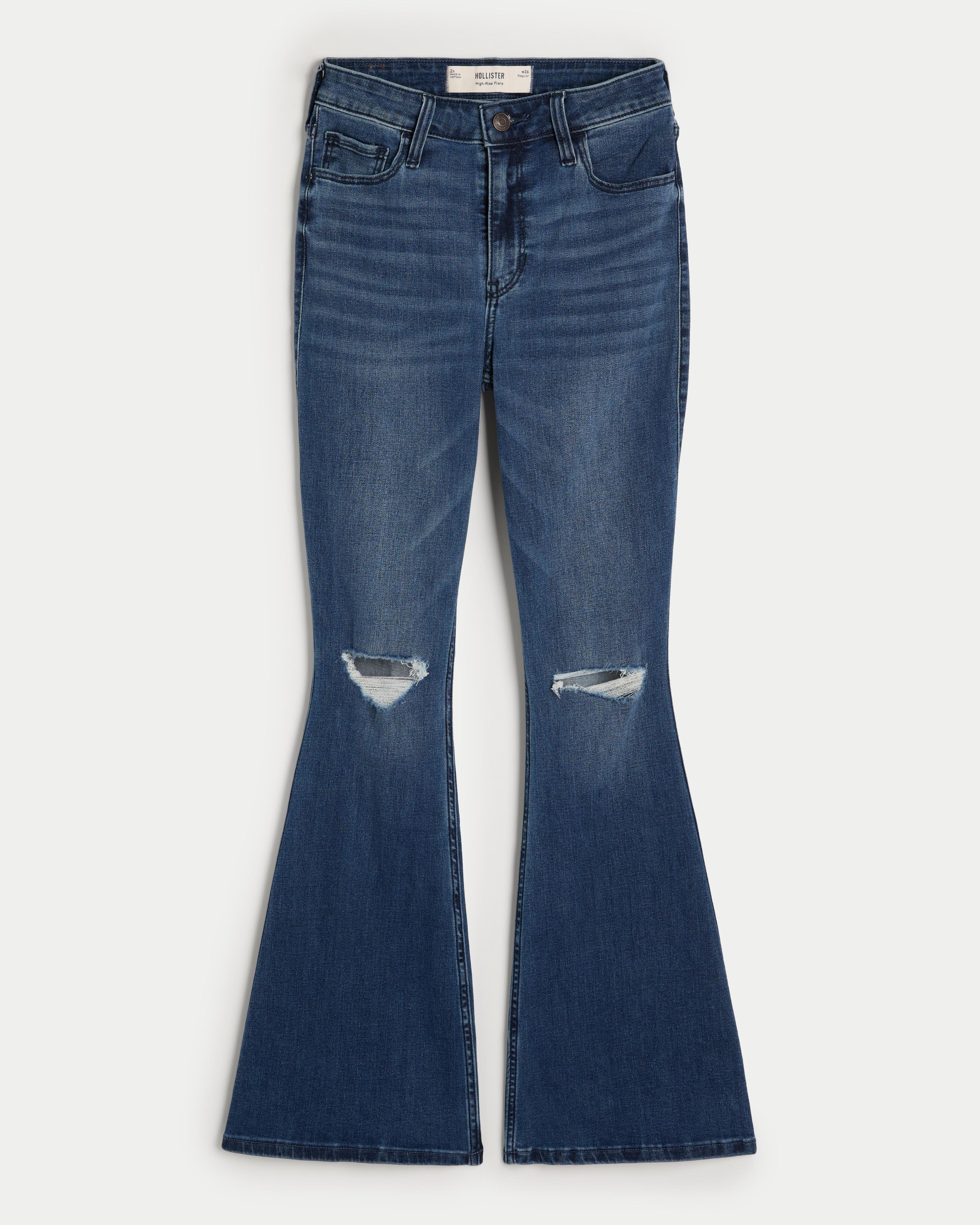 High-Rise Ripped Medium Wash Flare Jeans Product Image