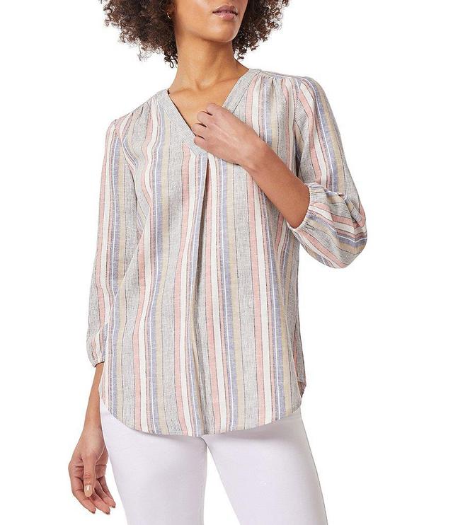 Jones New York Stripe V-Neck Pleat Front 3/4 Sleeve Tunic Product Image