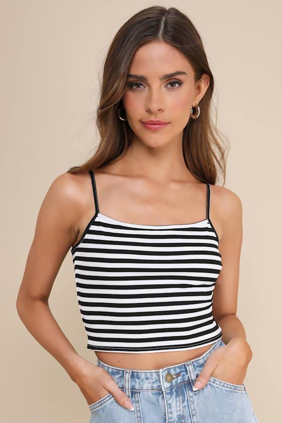 Daily Cuteness White and Black Striped Cropped Cami Top product image