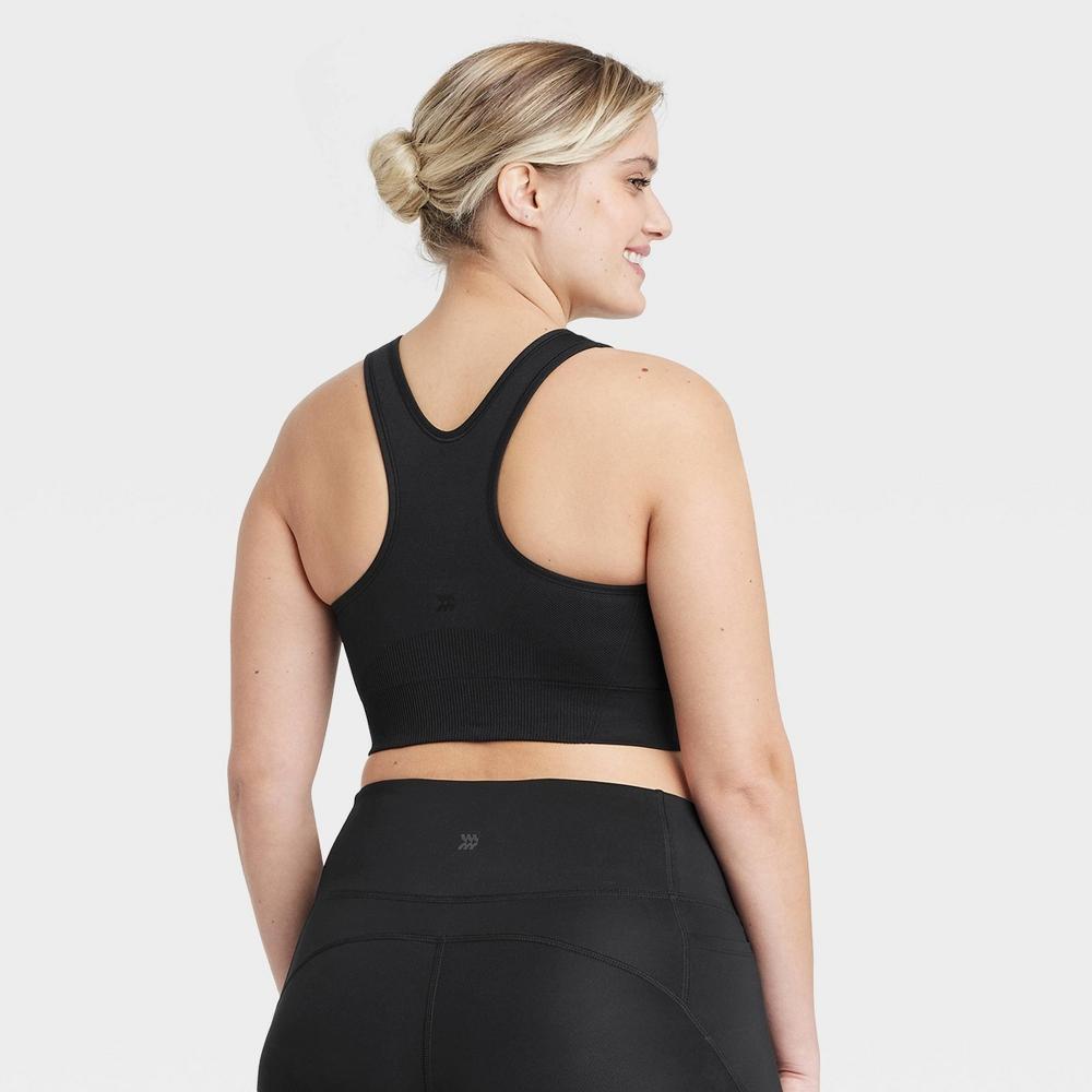 Womens Seamless Medium Support Racerback Midline Sports Bra - All In Motion Black L Product Image