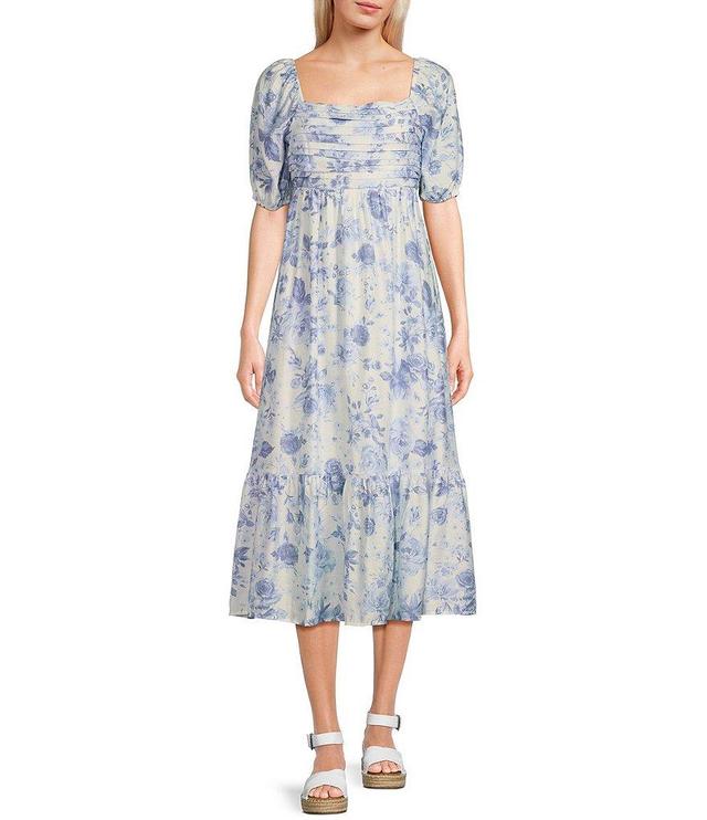 Blu Pepper Floral Print Pleated Midi Dress Product Image