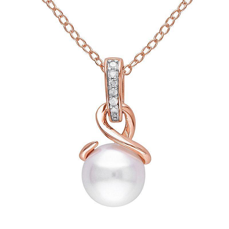 Stella Grace Freshwater Cultured Pearl & Diamond Accent Pink Rhodium-Plated Sterling Silver Pendant Necklace, Womens White Product Image