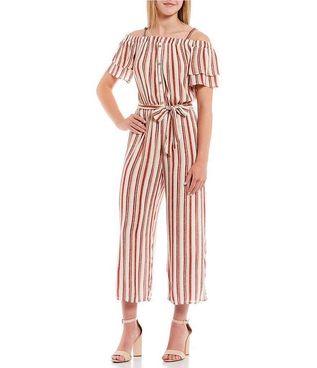 I.N. San Francisco Stripe Print Button Front Waist Tie Jumpsuit Product Image