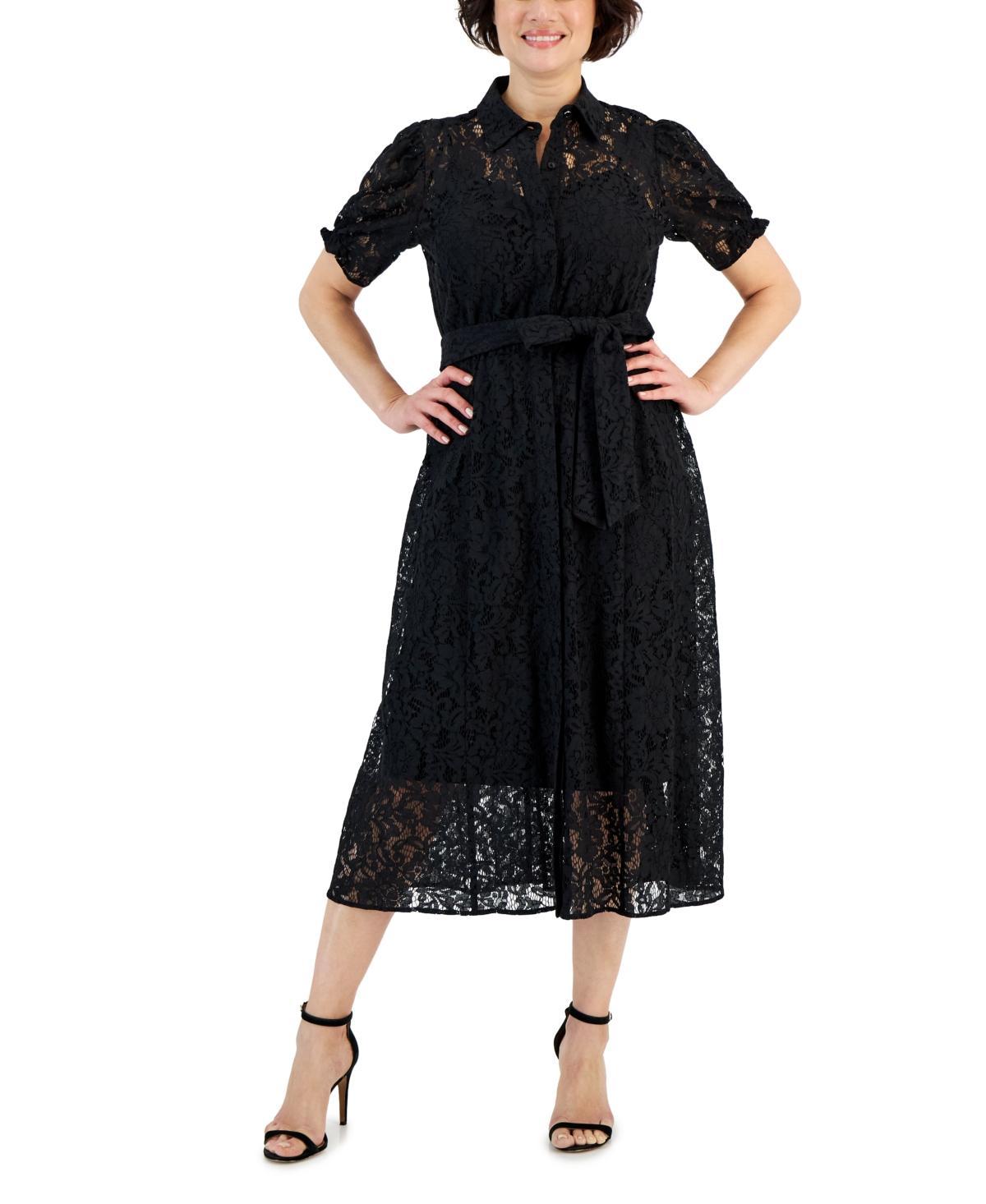 Women's Puff-Sleeve Tie-Waist Lace Shirtdress product image