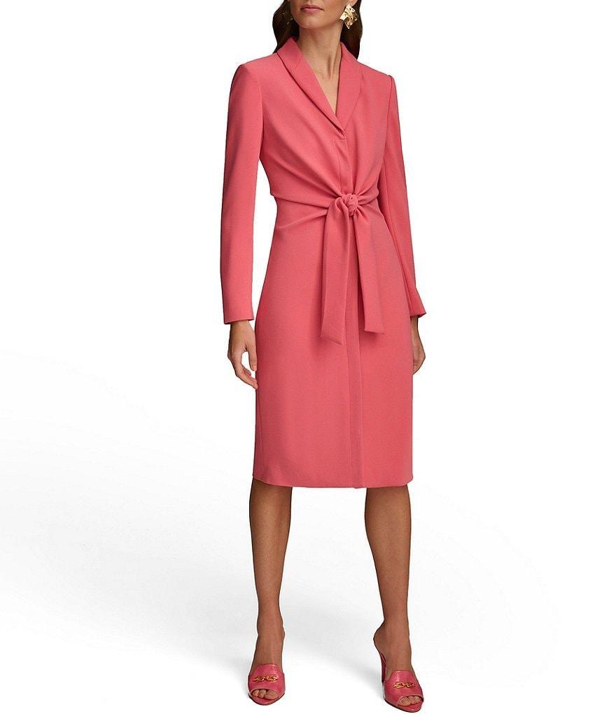 Donna Karan Long Sleeve V-Neck Tie Waist Crepe Sheath Dress Product Image